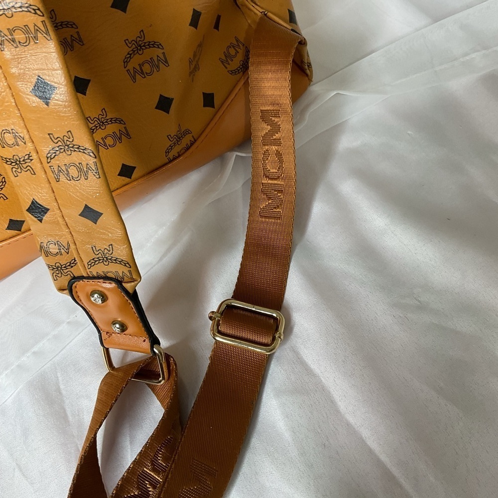 Mcm Tan Backpack With Iconic Monogram Design View 6